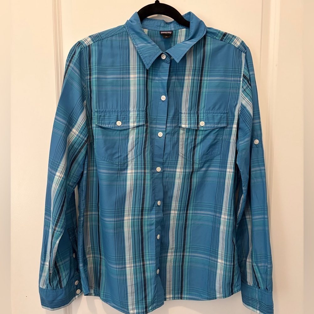 Patagonia Striped Blue Shirt - Size 14